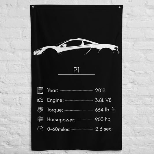 McLaren P1 2013 car silhouette spec flag - White Brick Wall