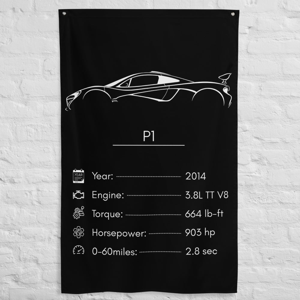 McLaren P1 2014 car silhouette spec flag - White Brick Wall