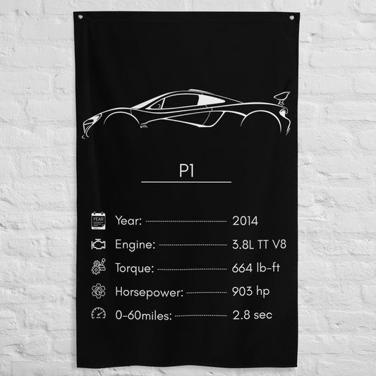 McLaren P1 2014 car silhouette spec flag - White Brick Wall