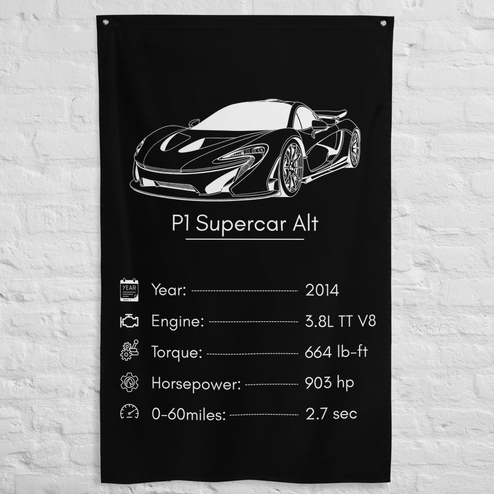 McLaren P1 Supercar 2014 car silhouette spec flag - White Brick Wall