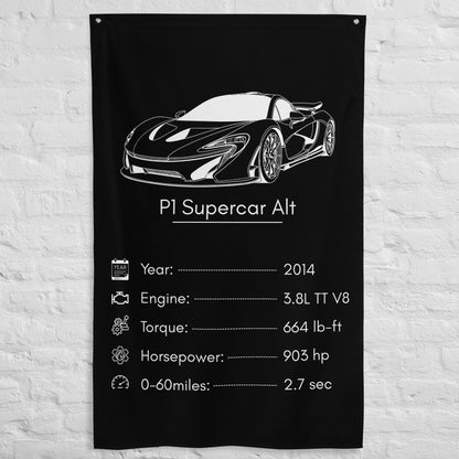 McLaren P1 Supercar 2014 car silhouette spec flag - White Brick Wall