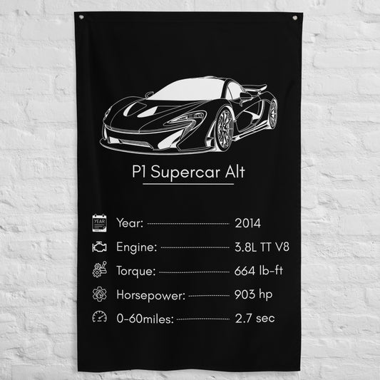 McLaren P1 Supercar 2014 car silhouette spec flag - White Brick Wall