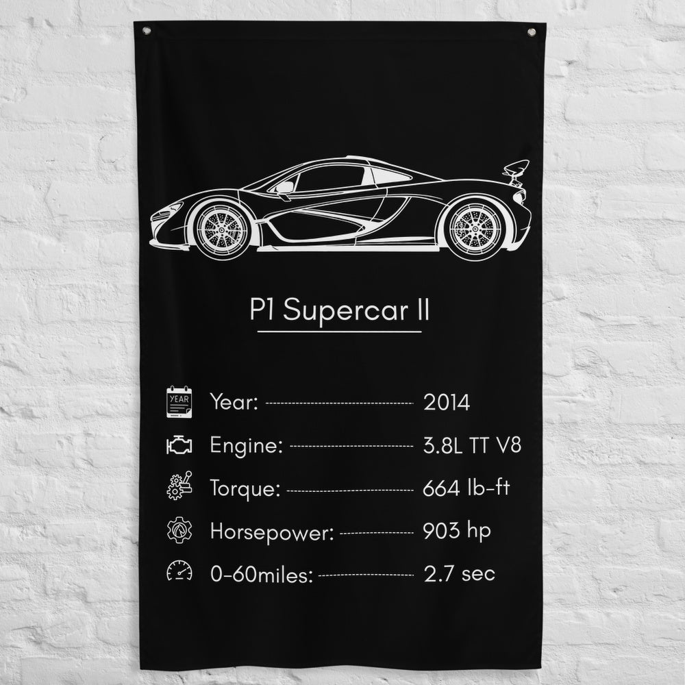 McLaren P1 Supercar II 2014 car silhouette spec flag - White Brick Wall