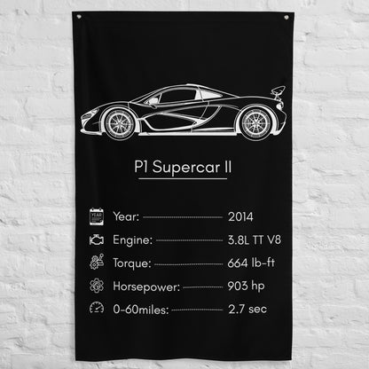 McLaren P1 Supercar II 2014 car silhouette spec flag - White Brick Wall