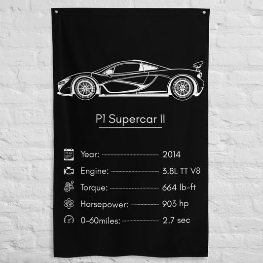 McLaren P1 Supercar II 2014 car silhouette spec flag - White Brick Wall