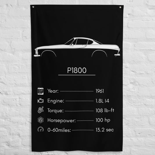 Volvo P1800 1961 car silhouette spec flag - White Brick Wall