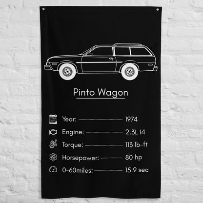 Ford Pinto Wagon 1974 car silhouette spec flag - White Brick Wall