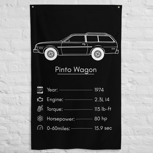 Ford Pinto Wagon 1974 car silhouette spec flag - White Brick Wall