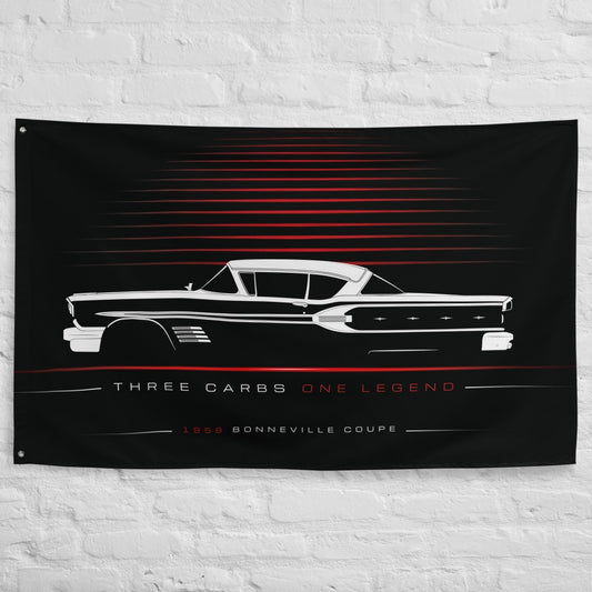 Pontiac Bonneville Sport Coupe Tri-Power 1958 car silhouette flag - White Brick Wall