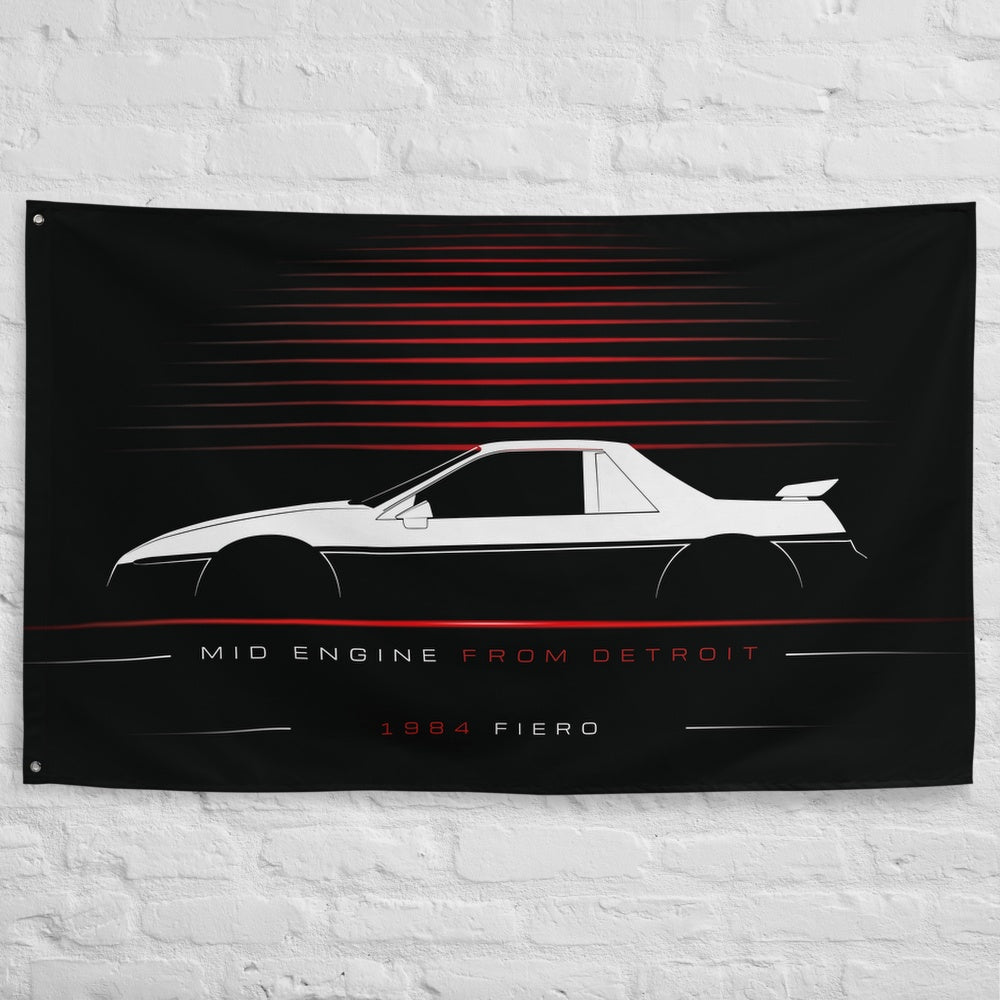 Pontiac Fiero 1984 car silhouette flag - White Brick Wall