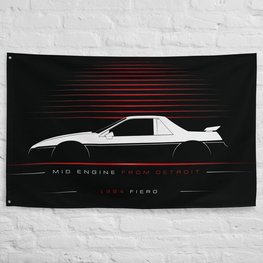 Pontiac Fiero 1984 car silhouette flag - White Brick Wall