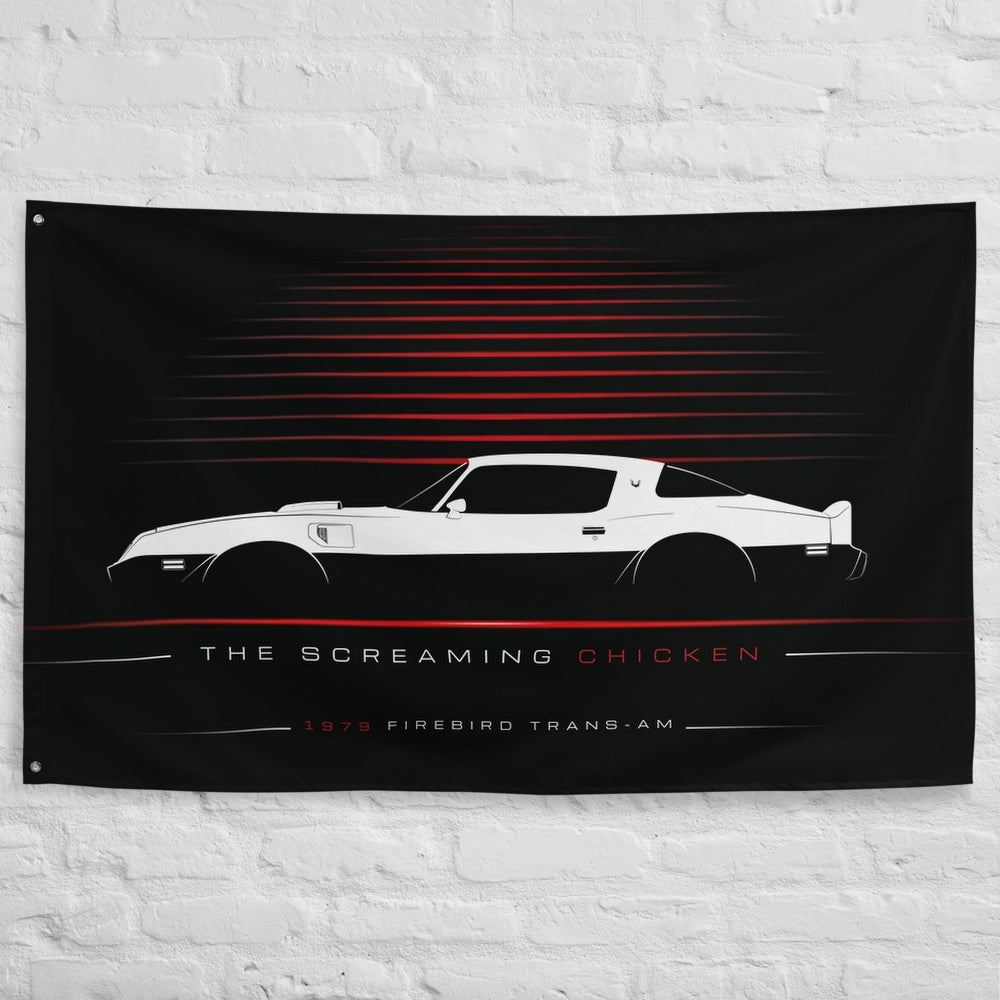 Pontiac Firebird Trans-Am 1979 car silhouette flag - White Brick Wall