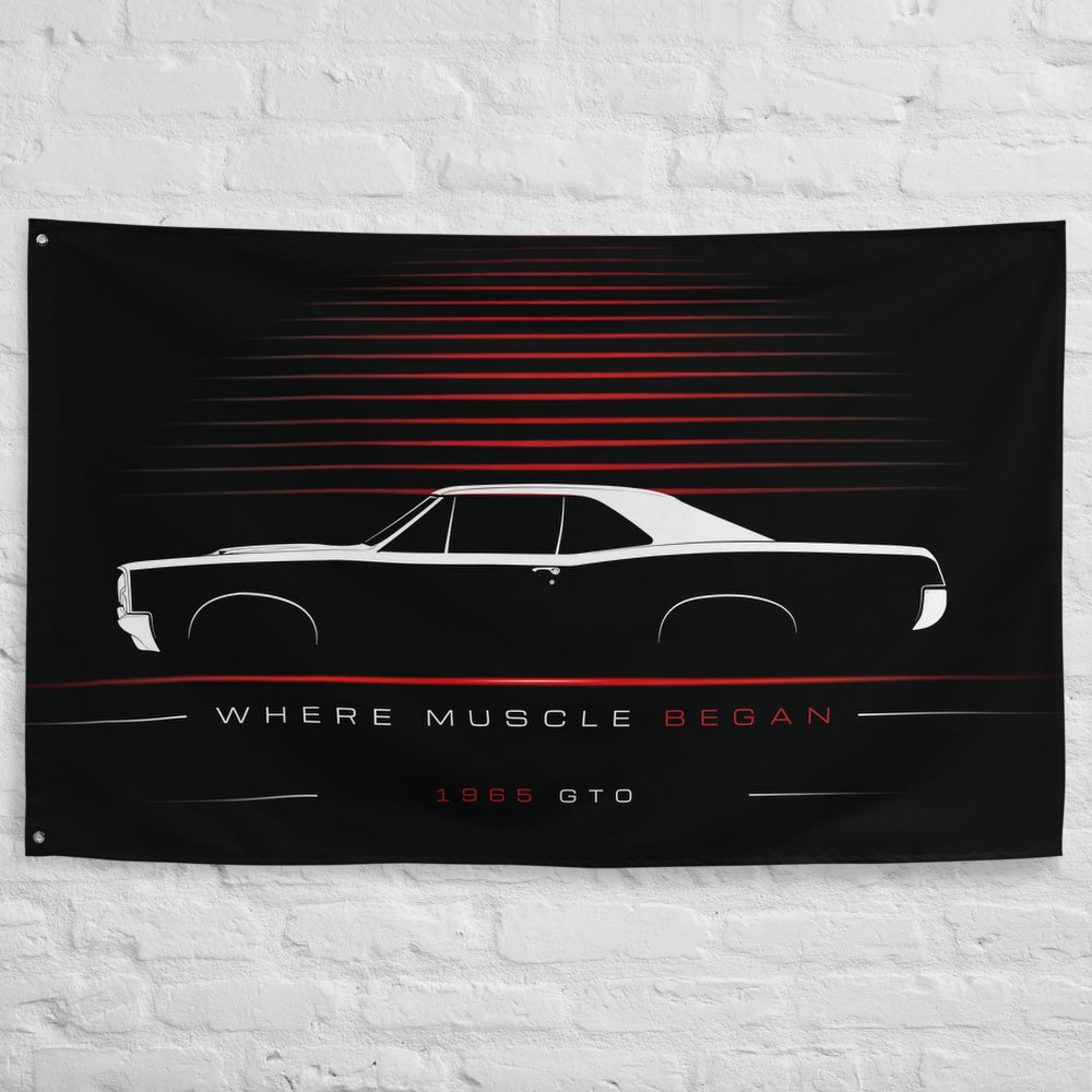 Pontiac GTO 1965 car silhouette flag - White Brick Wall