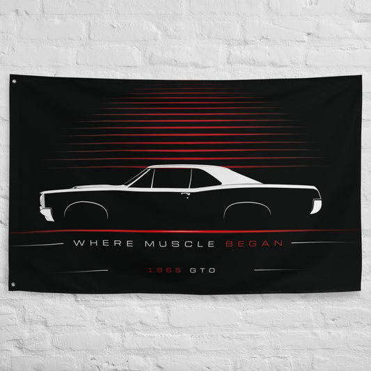 Pontiac GTO 1965 car silhouette flag - White Brick Wall