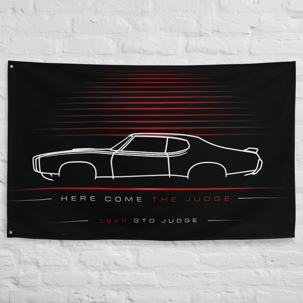 Pontiac GTO Judge 1969 car silhouette flag - White Brick Wall