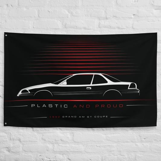 Pontiac Grand Am GT Coupe 1992 car silhouette flag - White Brick Wall