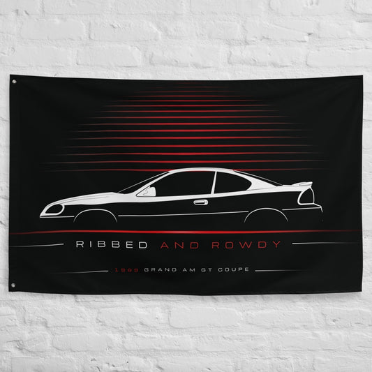 Pontiac Grand Am GT Coupe 1999 car silhouette flag - White Brick Wall