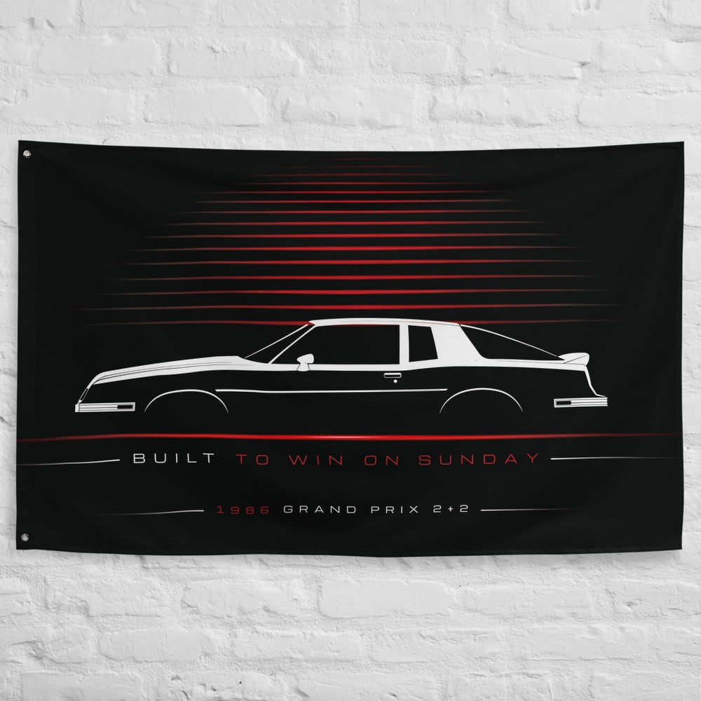 Pontiac Grand Prix 2+2 1986 car silhouette flag - White Brick Wall