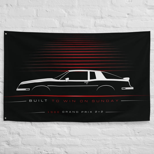 Pontiac Grand Prix 2+2 1986 car silhouette flag - White Brick Wall