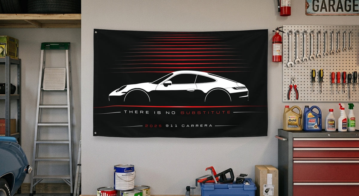Porsche 911 Carrera 2025 car silhouette flag - Garage Wall