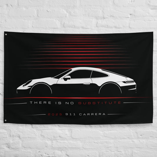 Porsche 911 Carrera 2025 car silhouette flag - White Brick Wall