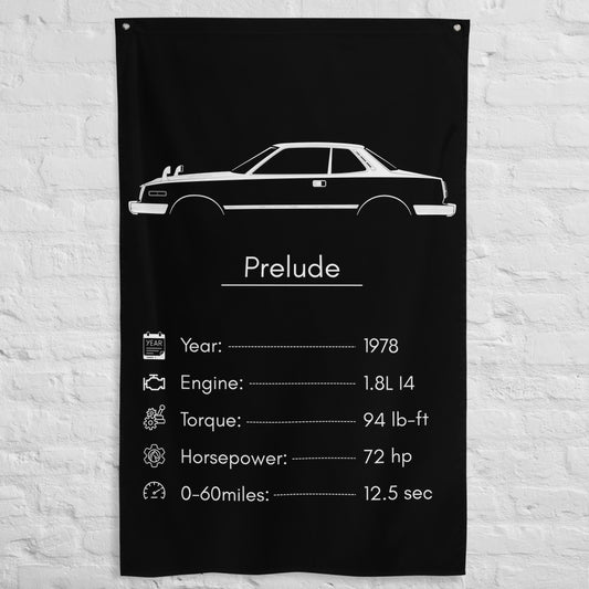 Honda Prelude 1978 car silhouette spec flag - White Brick Wall