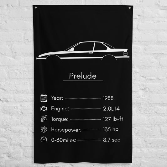 Honda Prelude 1988 car silhouette spec flag - White Brick Wall