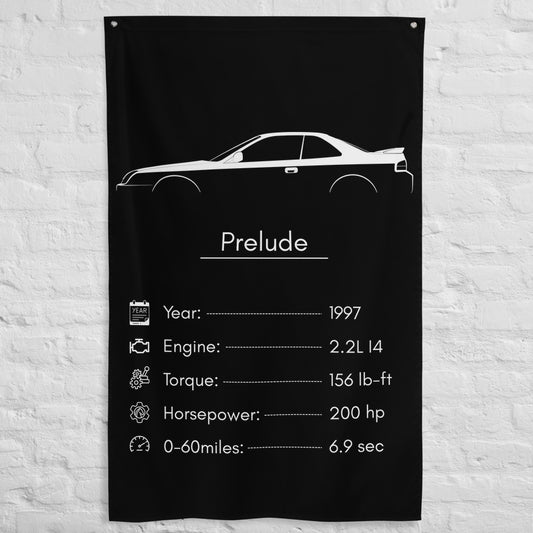 Honda Prelude 1997 car silhouette spec flag - White Brick Wall