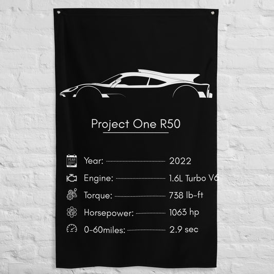 Mercedes-Benz Project One R50 2022 car silhouette spec flag - White Brick Wall