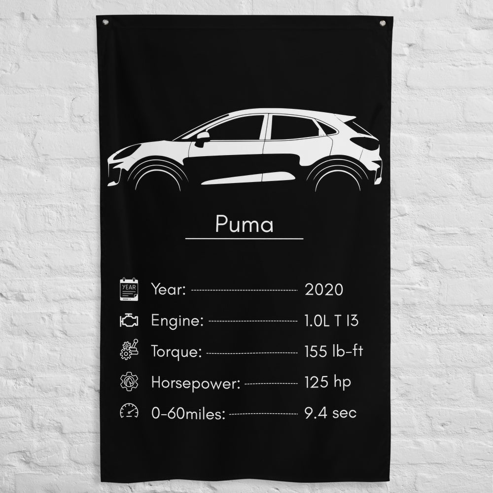 Ford Puma 2020 car silhouette spec flag - White Brick Wall