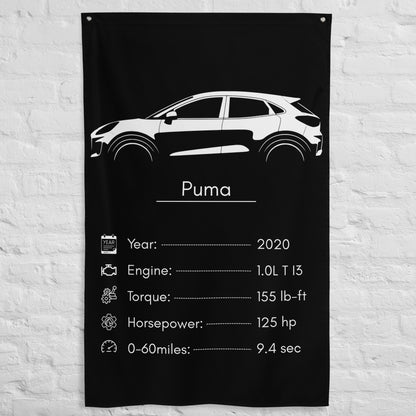 Ford Puma 2020 car silhouette spec flag - White Brick Wall