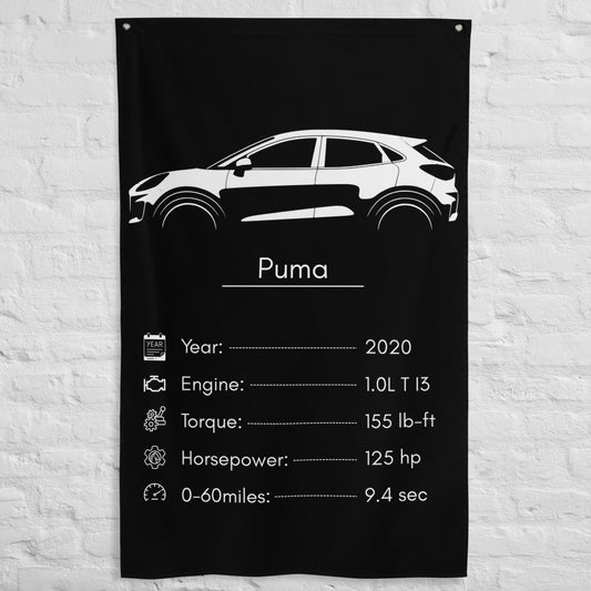 Ford Puma 2020 car silhouette spec flag - White Brick Wall