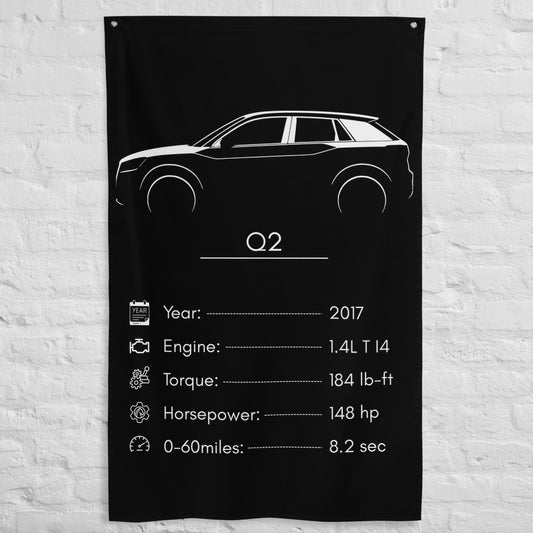 Audi Q2 2017 car silhouette spec flag - White Brick Wall