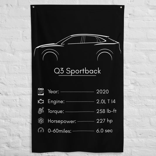 Audi Q3 Sportback 2020 car silhouette spec flag - White Brick Wall