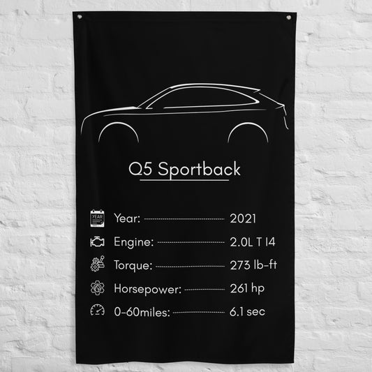 Audi Q5 Sportback 2021 car silhouette spec flag - White Brick Wall