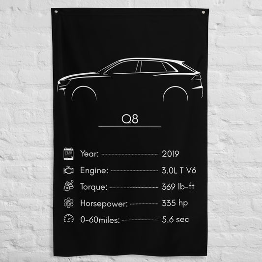 Audi Q8 2019 car silhouette spec flag - White Brick Wall