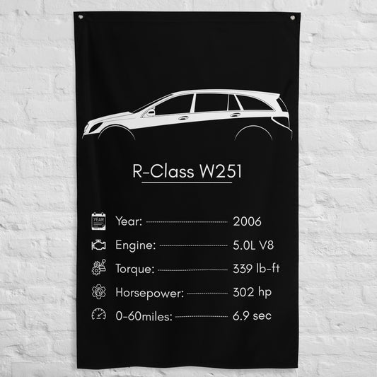 Mercedes-Benz R-Class W251 2006 car silhouette spec flag - White Brick Wall