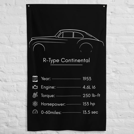 Bentley R-Type Continental 1953 car silhouette spec flag - White Brick Wall