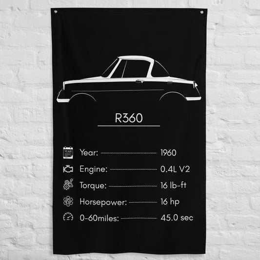 Mazda R360 1960 car silhouette spec flag - White Brick Wall