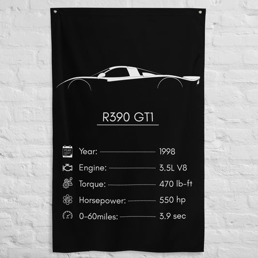 Nissan R390 GT1 1998 car silhouette spec flag - White Brick Wall