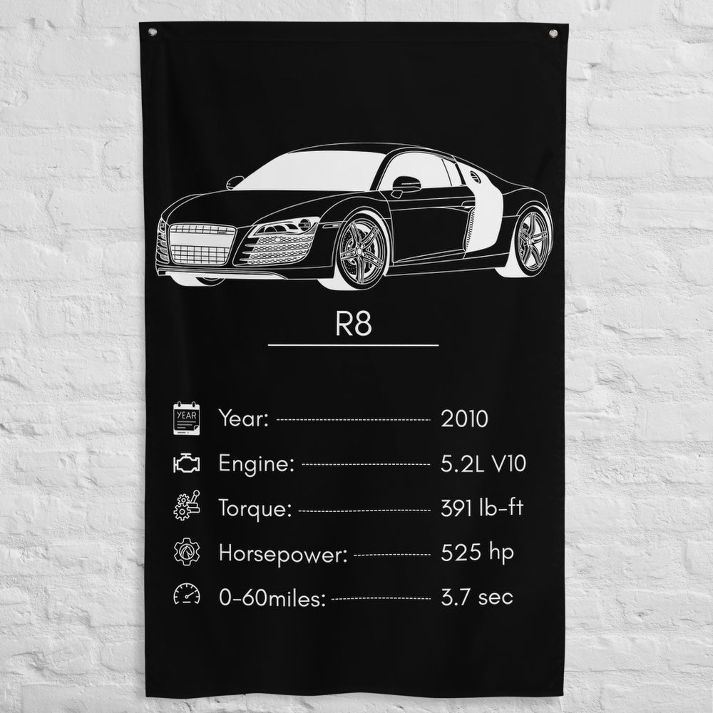 Audi R8 2010 car silhouette spec flag - White Brick Wall