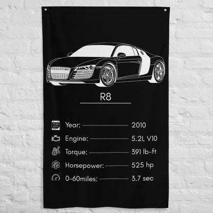 Audi R8 2010 car silhouette spec flag - White Brick Wall