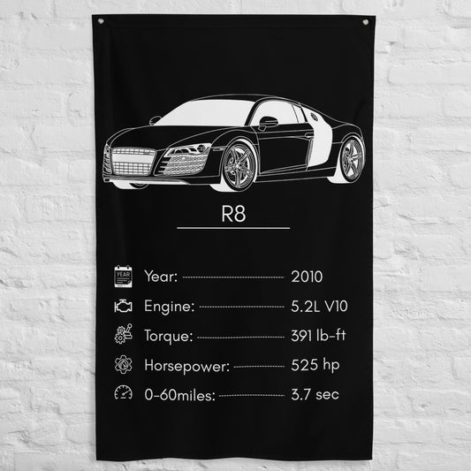 Audi R8 2010 car silhouette spec flag - White Brick Wall