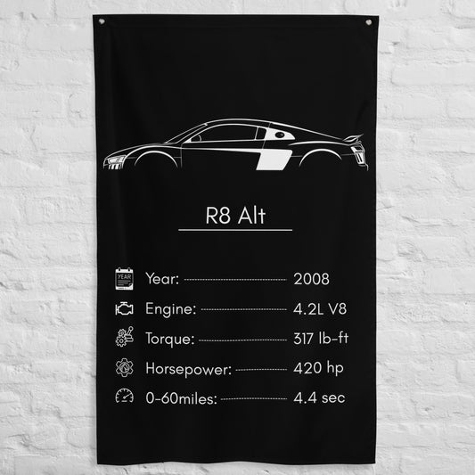 Audi R8 2008 car silhouette spec flag - White Brick Wall