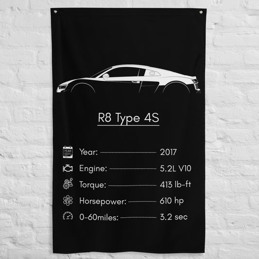 Audi R8 Type 4S 2017 car silhouette spec flag - White Brick Wall