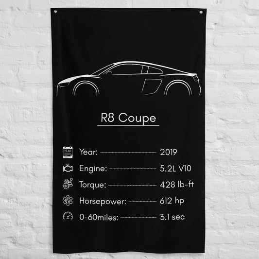 Audi R8 Coupe 2019 car silhouette spec flag - White Brick Wall