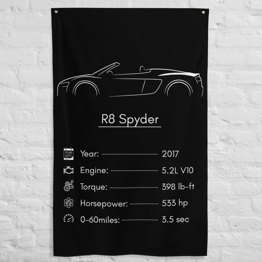 Audi R8 Spyder 2017 car silhouette spec flag - White Brick Wall