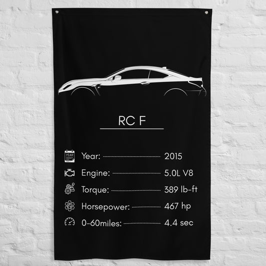 Lexus RC F 2015 car silhouette spec flag - White Brick Wall