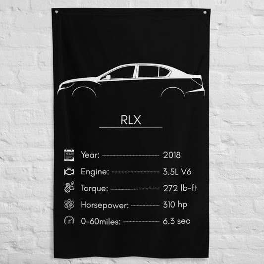 Acura RLX 2018 car silhouette spec flag - White Brick Wall