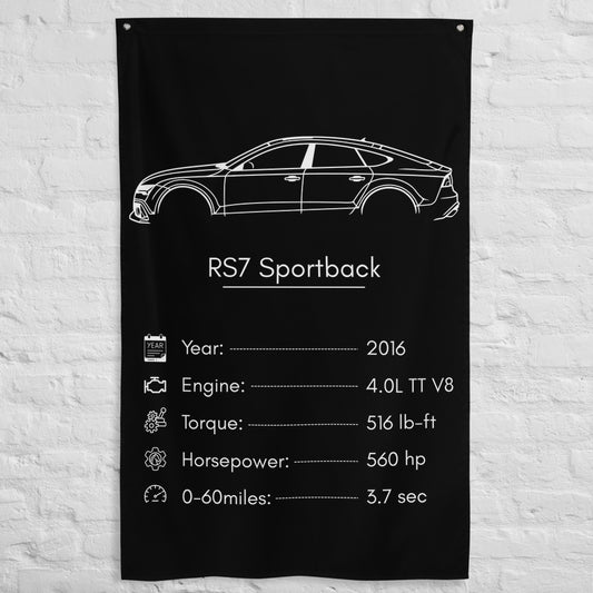Audi RS7 Sportback 2016 car silhouette spec flag - White Brick Wall